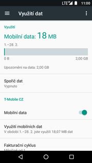 15 z 38 Zap./Vyp. internetu v ČR Nastavení. Vyberete možnost Využití dat. 3. Internet zapnete/vypnete stisknutím vypínače na konci řádku Mobilní data.