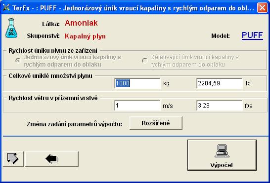 Modul Průvodce parametry výpočtu Předem zadány standardní hodnoty, které odpovídají zadané situaci. Lze změnit dle potřeby!