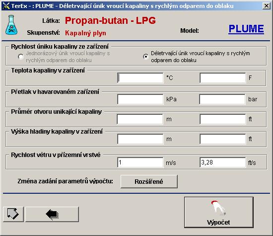 Modul nebezpečné látky parametry výpočtu Hodnoty nejsou předem