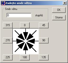 Mapa změna směru větru Lze zadat vlastní směr větru Nebo může použít vytvořené