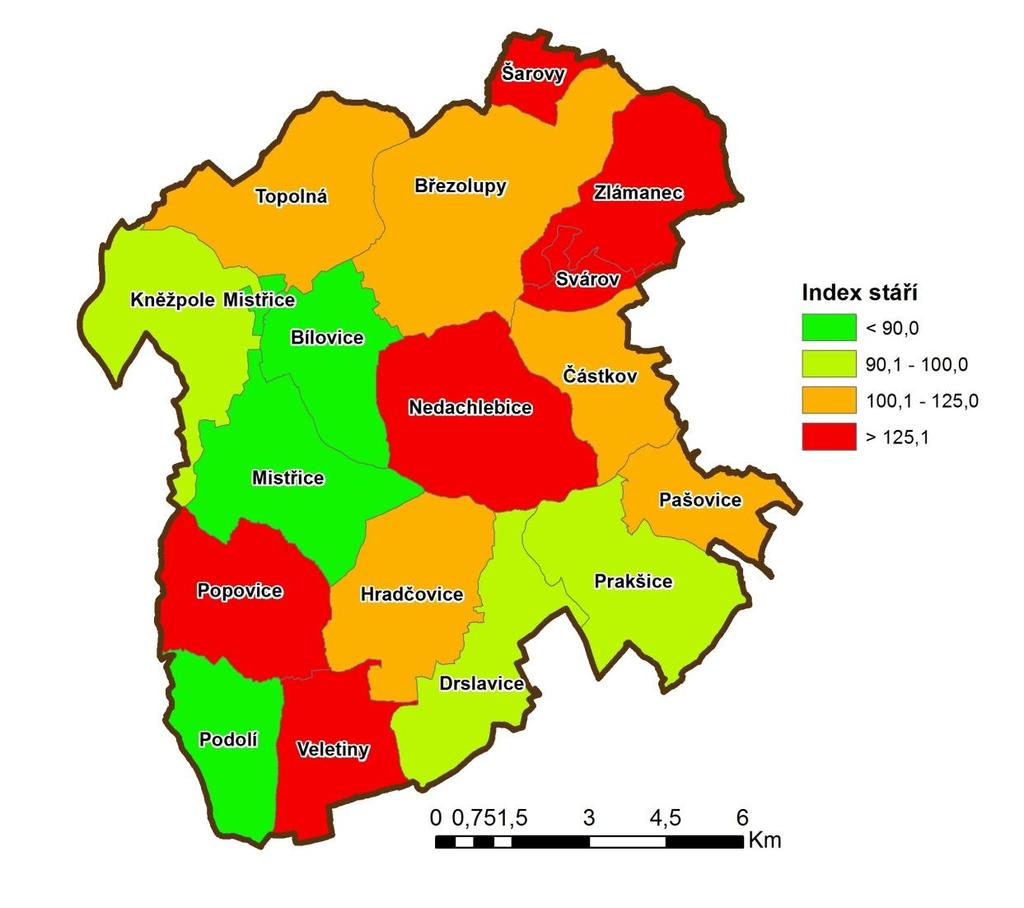 Mapa č. 4: Index stáří v obcích MAS Dolní Poolšaví 2.2 2.2.1 Technická a dopravní infrastruktura Technická infrastruktura Vybavení technickou infrastrukturou na území MAS je uspokojivé.