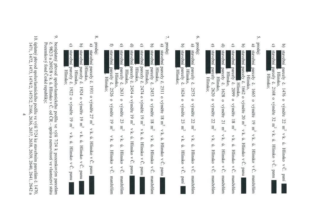 b) stavební parcely č. 1476 o výměře 22 ni2 vk. ú. Hlinsko v Č. paní c) stavební parcely č. 2168 o výměře 32 m2 vk. ú. Hlinsko vč. panu 5. prodej: a) stavební parcely č. 1665 o výměře 19 m2 vk. ú. Hlinsko v C.