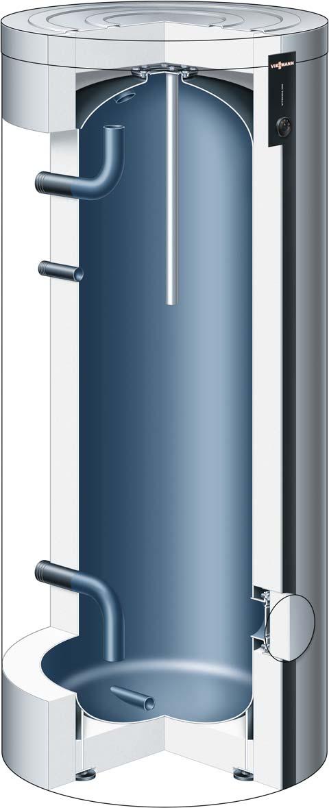 Vitocell 100-L Zásobníky pro zařízení na ohřev pitné vody v systému nabíjení zásobníků 1 Zásobníková nádrž z oceli, s vrstvou smaltu Ceraprotect Horní revizní a čisticí otvor 3