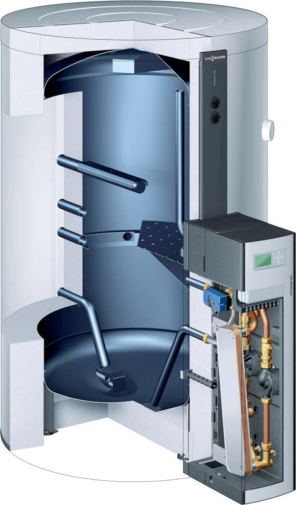 Vitocell 10-E Akumulační zásobník topné vody v kombinaci s tepelnými čerpadly 7 8 1 Přívodní a rozdělovací zařízení Děrovaný plech k oddělení zásobníkových oblastí 3 Nabíjecí systém s vrstvicím