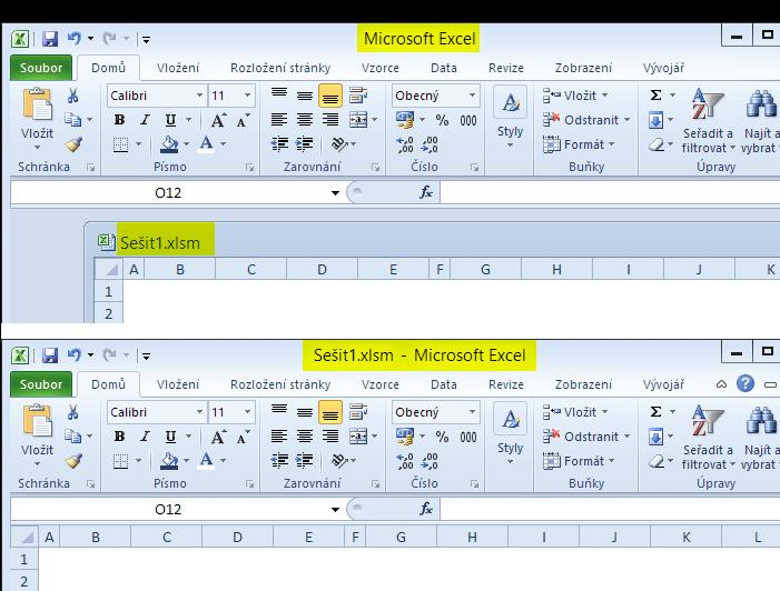 Excel titulky v oknech Pojďme tedy informaci o stavu úlohy umístit do titulku.