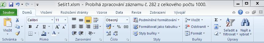 Excel zobrazení průběhu v titulku okna aplikace Zástupce sešitu na systémové liště přebírá titulek okna do svého