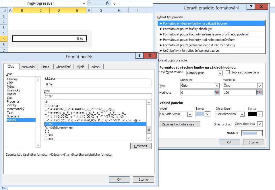 Excel simulovaný ProgressBar ve stavovém řádku Dalším tipem budiž buňka s aplikovaným