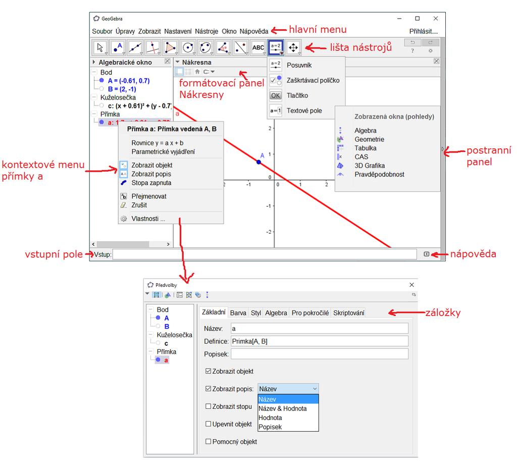 MODAM 2016 GeoGebra známá i neznámá (začátečníci) Popis okna 2 Jana
