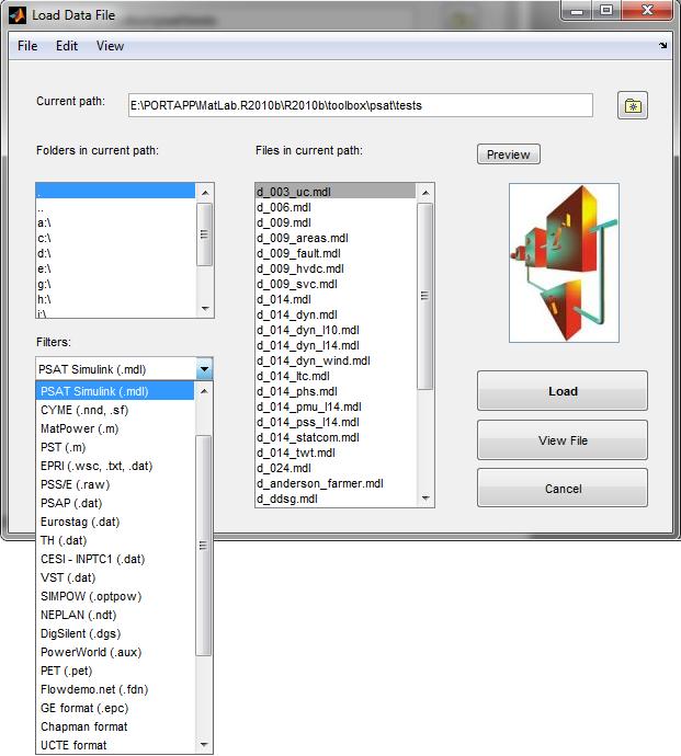 SIMULINK knihovna grafických prvků topologie: Načtení vstupních