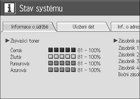 Kontrola stavu a nastavení zaøízení B Stisknutím zobrazte kaôdou kartu a zkontrolujte jejich obsah.