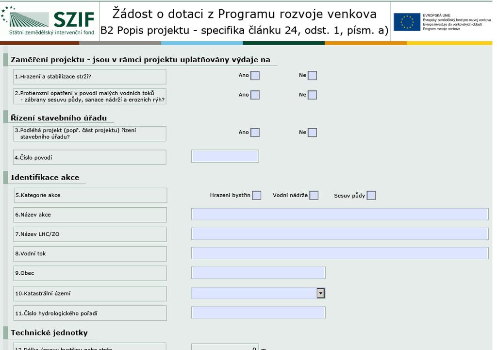 Formulář Žádosti o dotaci v Portálu Farmáře Žadatel