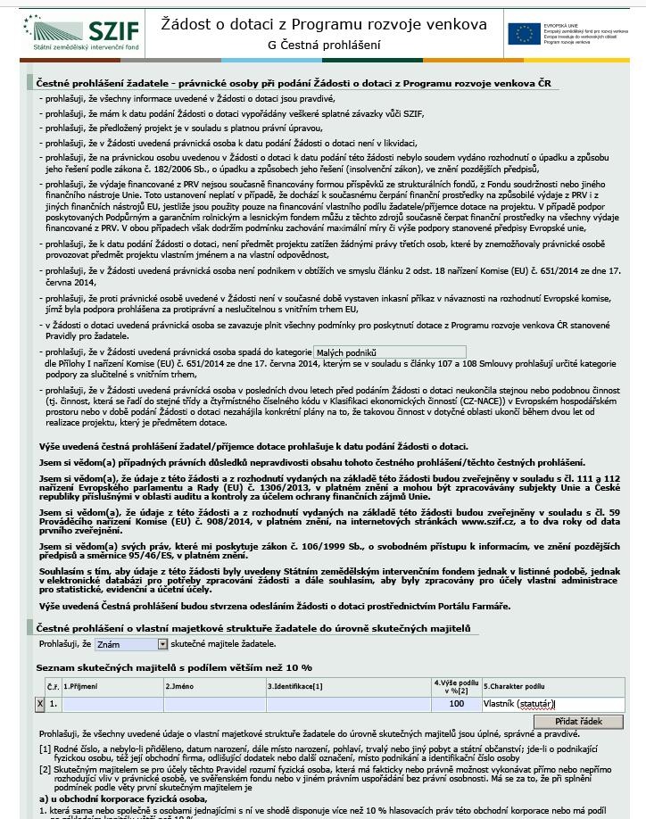 Formulář Žádosti o dotaci v Portálu Farmáře 42 Nově - povinnost žadatelů identifikovat skutečné majitele dle zákona č. 253/2008 Sb.