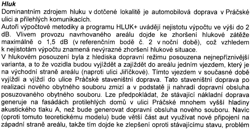 budoucí hluk odrážet na stávající obytné domy. Navržená pohltivá fasáda nezmìní hluk natolik, aby odpovídal zákonu è. 148/2006 Sb., pouze dojde k nepatrnému zmírnìní a pøevedení na jiný zvuk hluku.