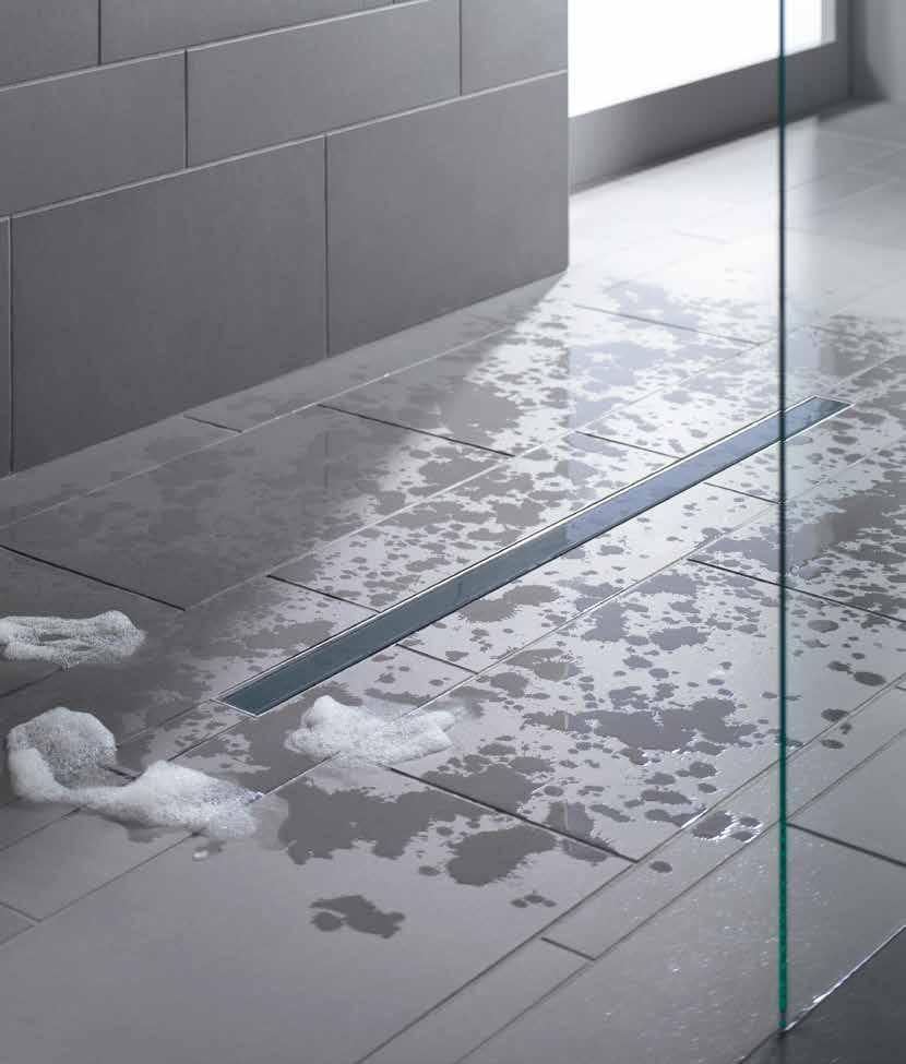 Designové žlaby VIGOUR 72 designově čisté řešení odtoku ve sprchovém koutě.