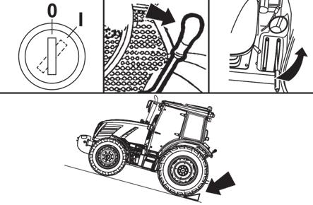 JÍZDNÍ PROVOZ Opuštění traktoru Před opuštěním traktoru nezapomeňte vyjmout klíček ze spínací skříňky v poloze '0' (v poloze 'I' a 'II' klíček nelze vytáhnout).