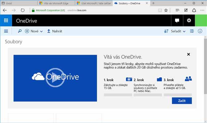 1.7.2 Služba * OneDrive S tím vším souvisí služba OneDrive; ta vám umožní ukládat data na cloudová (internetová) úložiště a umožnit k nim tak přístup z libovolného počítače, a nejen to, také z