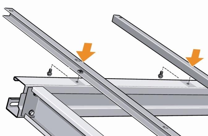 Montáž upínací spodní části úchytu - BASE-FS 5řadová Na gumovém uložení úchytů spočívají později solární moduly.