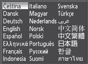 Nastavení jazyka, data a času Po prvním zapnutí fotoaparátu se zobrazí dialogové okno pro výběr jazyka. 1 Stisknutím hlavního vypínače zapněte fotoaparát.