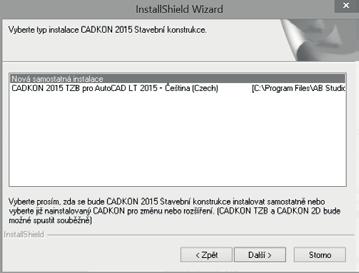 Instalace CADKONu Stavební konstrukce a CADKONu TZB na jeden počítač Pokud chcete nainstalovat a používat na jednom počítači CADKON Stavební konstrukce a CADKON TZB (spouštět je společně oba najednou