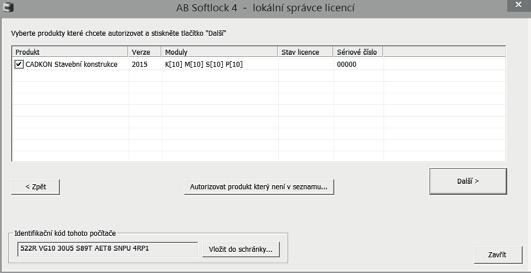 TIP: Program pro registraci a autorizaci softwarové ochrany můžete také spustit pomocí Start > Programy > AB Studio > Autorizace a správa licencí > Autorizace Softlock.