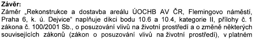 ovlivnìní povrchových a podzemních vod minimální Za pøedpokladu dodržení opatøení pro prevenci, vylouèení, snížení a kompenzaci nepøíznivých vlivù jsou vlivy akceptovatelné Vlivy na hmotný majetek a