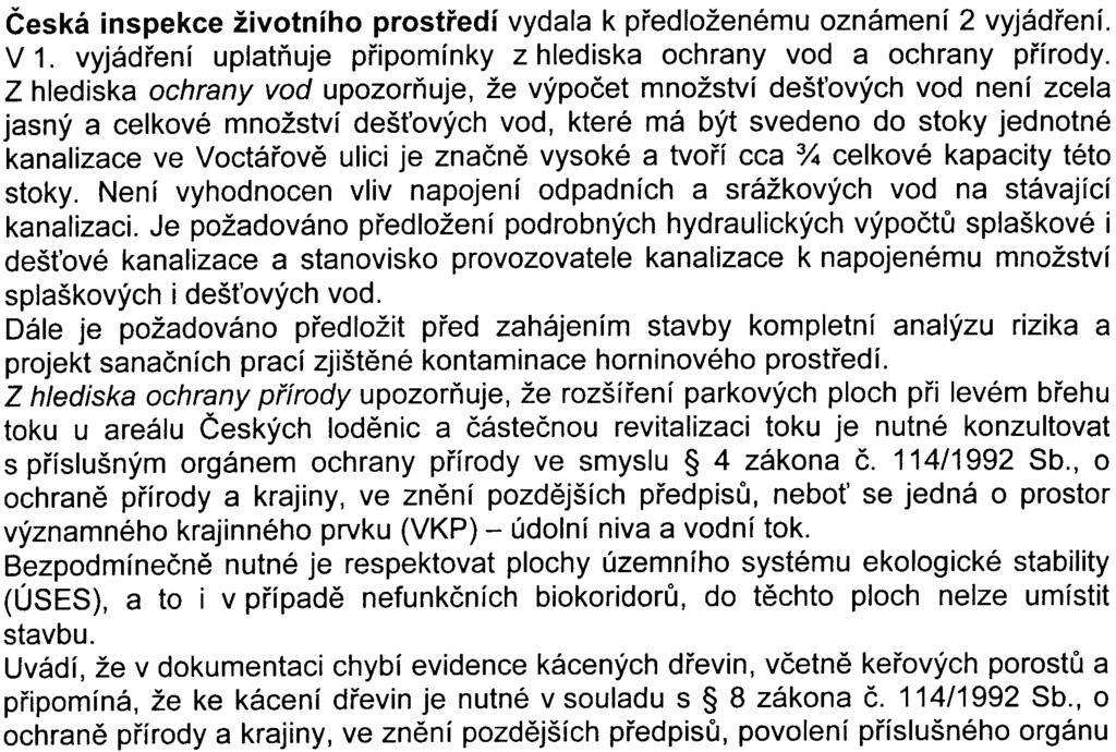 pøipomínek, které požaduje vyøešit v dalších stupních projektové dokumentace Pøi respektování uvedených pøipomínek netrvá na dalším posuzování podle zákona è100/2001 Sb Mìstská èást Praha 7