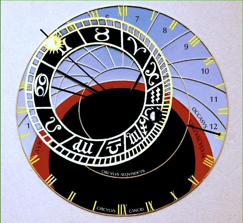 Rekonstrukce barevnosti desky astrolábu s jednolitou barevností a s černou plochou temné noci