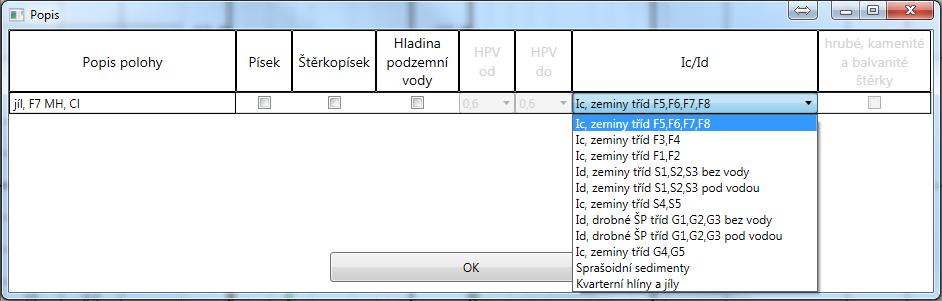 Software umožňuje vyhodnocení penetrační zkoušky ve smyslu stanovení stupně konzistence soudržné zeminy a