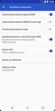 16 z 42 Upozornění o doručení SMS Zprávy. Dále ťuknete na Další (tři tečky). 3. Zvolíte Nastavení. 4. Ťuknete na Rozšířená nastavení.