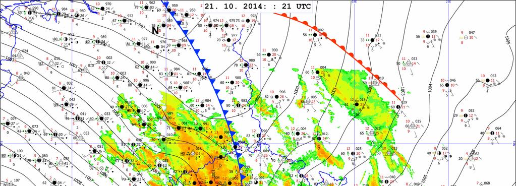 Meteorologická situace Dne 20. 10. 2014 v odpoledních hodinách přecházela v zesilujícím západním proudění přes Čechy studená fronta s nesouvislým pásmem srážek a poté ještě večer a v noci na 21. 10. frontální vlna, která se vytvořila nad Alpami a jejíž srážkové pásmo zasáhlo hlavně jižní Šumavu a Novohradské hory.