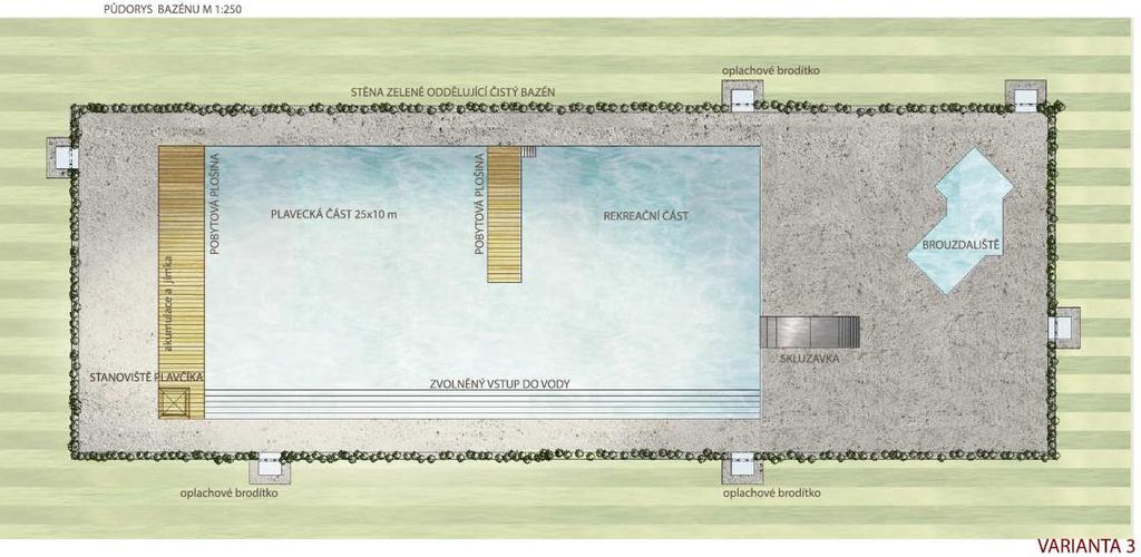 Varianta 3 Objem vody v bazénech: 1 260 m 3 Kapacita bazénů: 300 osob