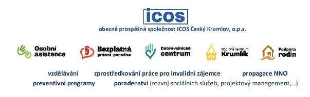 Identifikace neziskové organizace ICOS Český Krumlov, o.p.s. Název společnosti: ICOS Český Krumlov, o.p.s. Právní status: obecně prospěšná společnost (o.p.s) Sídlo společnosti: Náměstí Svornosti 2, 381 01 Český Krumlov Registrace o.