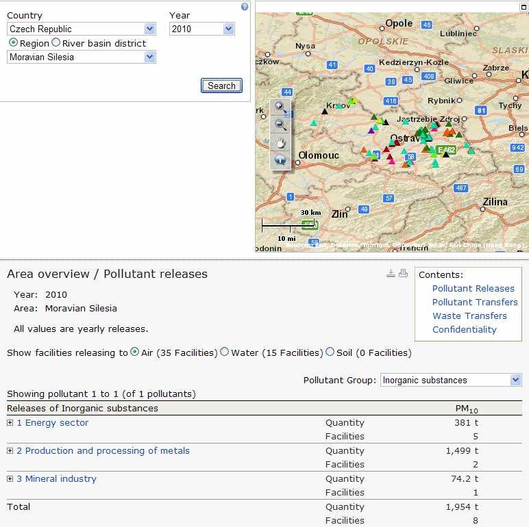 Porovnání průmyslových emisí PM10 v česko-polském