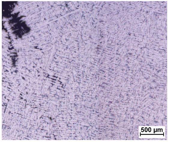 Pro zviditelnění struktury slitiny bylo použito leptání pomocí roztoku 40 ml HNO₃ s 30 ml HF.