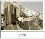 pyrit - z řec. pyrítes = jiskřivý, dř. náz. kyz železný, náz. v něm. Schwefelies. Disulfid železnatý, chem. vz.
