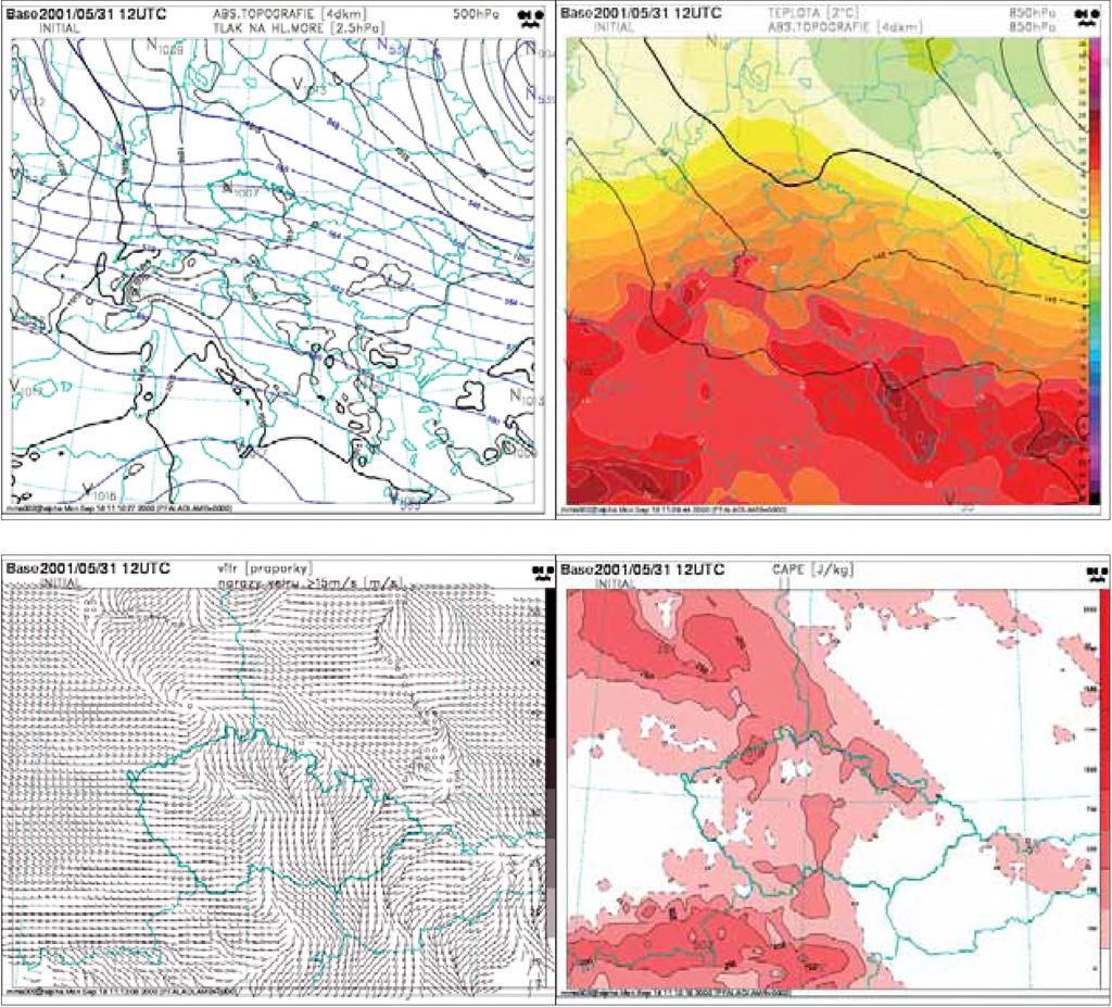 Analyses of the meteorological variables of model ALADIN from May 312001,12 UTC: geopotential height (absolute topography)