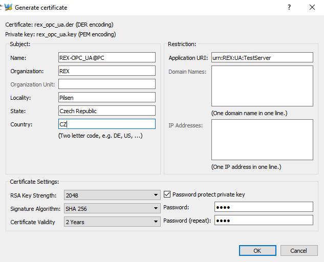 Obrázek 5.3: Dialog pro vytváření aplikačního certifikátu 5.2 Autentizace Na záložce Authorization (obrázek 5.4) lze nastavit uživatelské přihlašovací údaje.