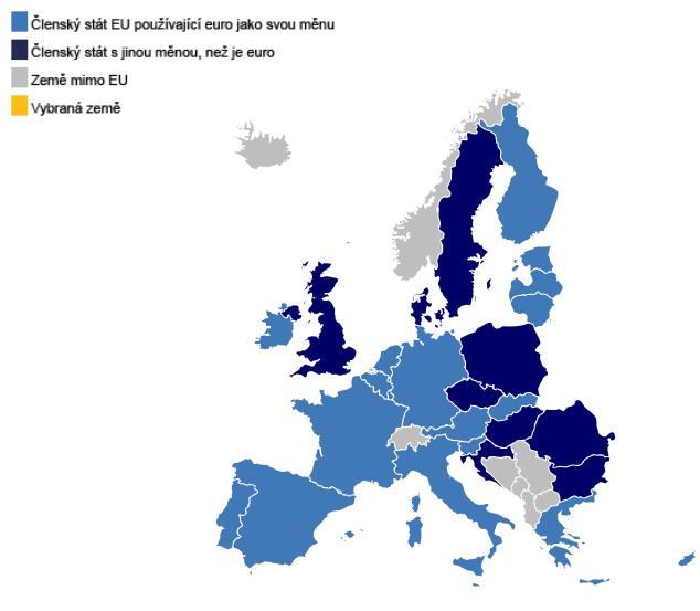 Právní ukotvení eura Maastrichtská smlouva z roku 1992: euro je měna EU ( společná evropská měna ) K dnešnímu dni přijalo euro 19 zemí Zbytek jsou a)