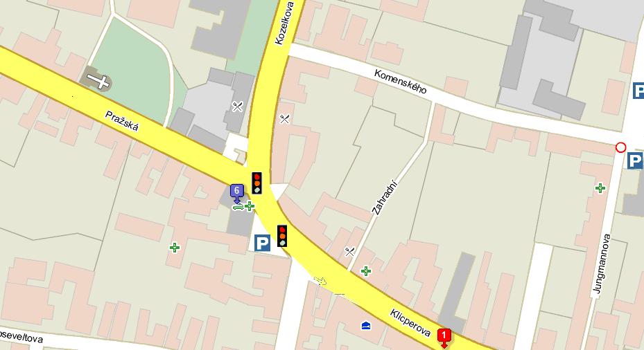 Obrázek č. 27: Situační mapa křižovatky ulice Pražská Kozelkova Zdroj: <www.mapy.