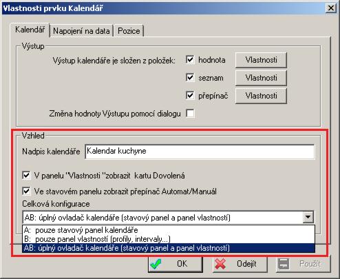 kartami Týden, Profily zobrazí také karta Dovolená Ve stavovém panelu zobrazit přepínač Automat/Manuál - tato volba zapíná ve stavovém panelu přepínač režimů Automat/Manuál.