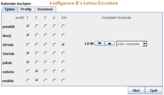 Tímto prvkem pak má uživatel možnost plně měnit nastavení kalendáře. V panelu vlastností je možné vypnout panel Dovolená přepínačem (viz.