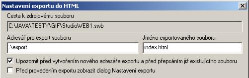 -63- Export do HTML Export do HTML je proces, kterým se vytvoří výsledný soubor vizualizace, tedy soubor ve formátu HTML.