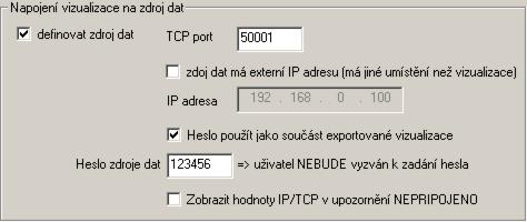 -64- Perioda vyčítání dat Zadává se ve vteřinách a představuje časový interval aktualizace dat ve vizualizačních objektech. Základním nastavením je 5 vteřin (min 2 a max 360 s).