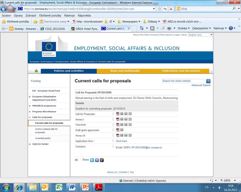 Kde hledat výzvy http://ec.europa.
