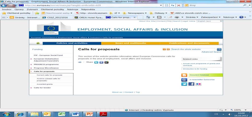 Kde hledat výzvy http://ec.europa.