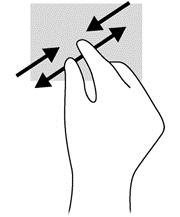 POZNÁMKA: Rychlost posouvání je dána rychlostí pohybu prstů. Sevření/roztažení / přibližování Sevření/roztažení umožňuje zvětšit nebo zmenšit obrázky či text.