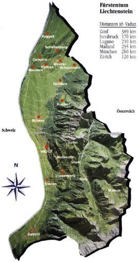 Turistická mapa Lichtenštejnska. 43 Další podrobnější pohled na tuto zemi. 44 Minizemě optikou průvodcovské série Lonely Planet.