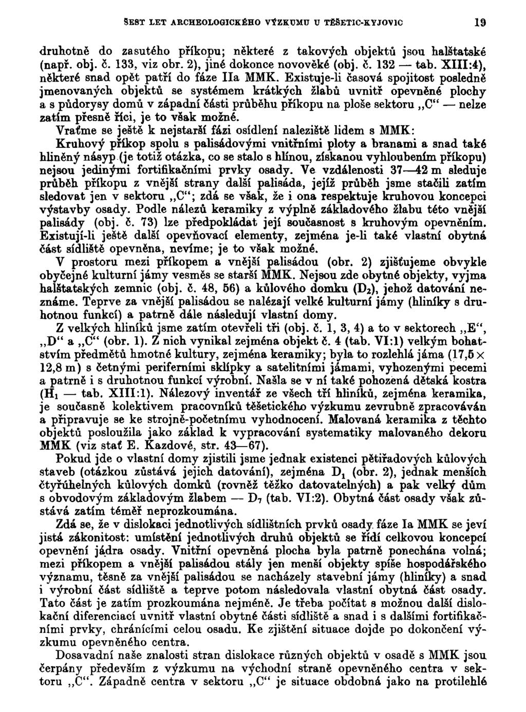 SE8T LET ARCHEOLOGICKÉHO VÝZKUMU U TEBETIC-KYJOV1C 19 druhotně do zasutého příkopu; některé z takových objektů jsou halštatské (např. obj. č. 133, viz obr. 2), jiné dokonce novověké (obj. č. 132 tab.