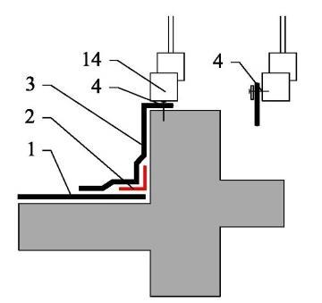 Vysvětlivky: 1 Asfaltové hydroizolace, 2 Zesilující pás asfaltové hydroizolace, 3 Vrchní asfaltový pás
