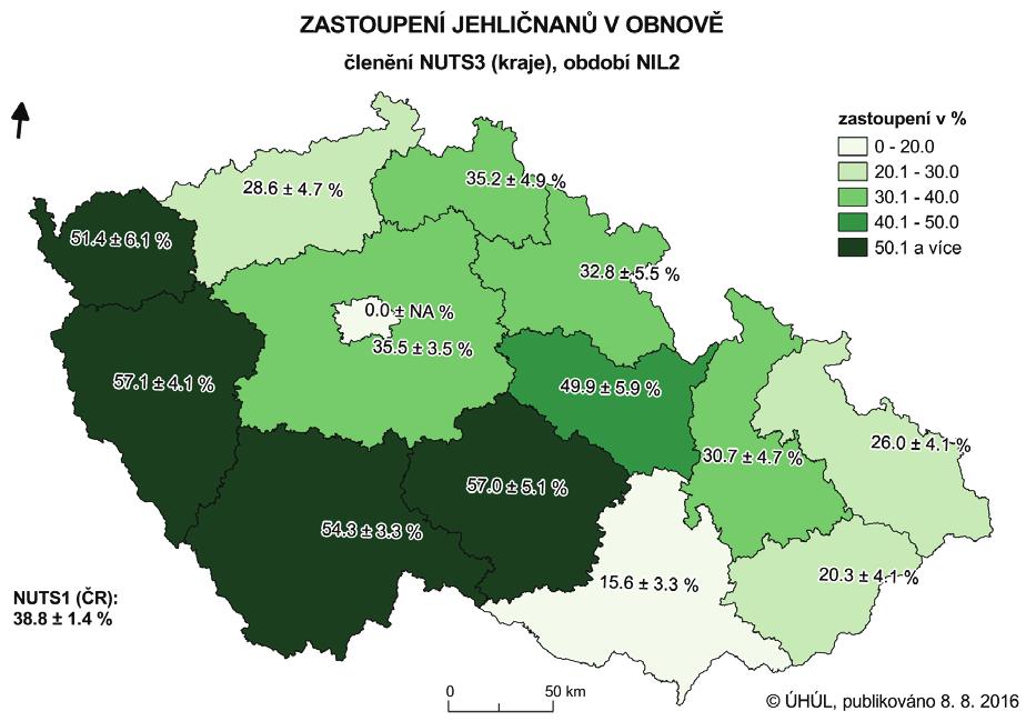 Obr. 3: Zastoupení jehličnanů v